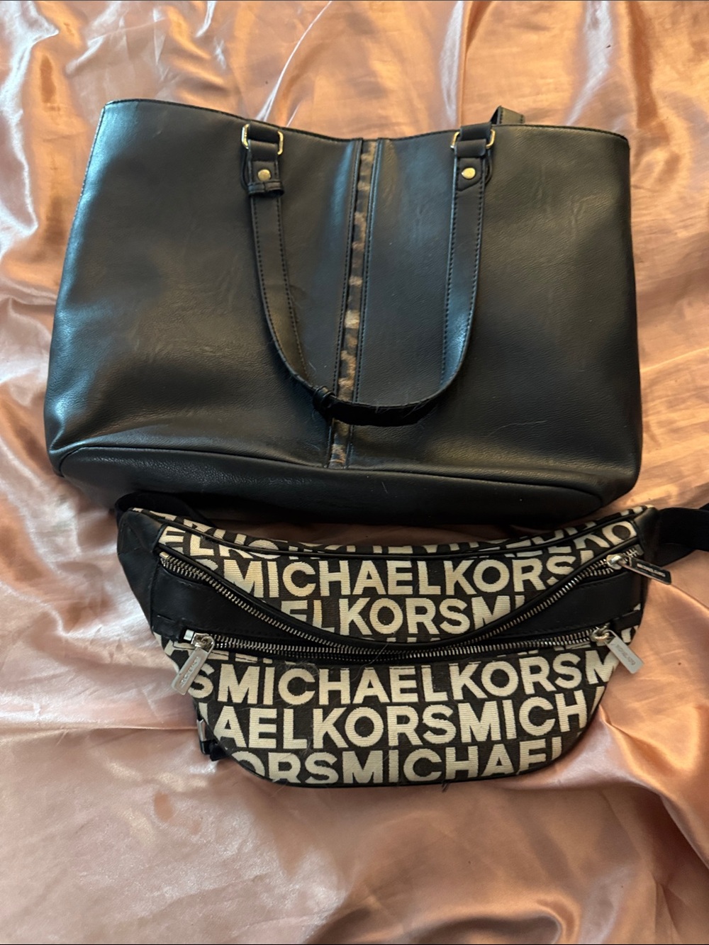 Michael Kors Black Logo Canvas Belt Bag with Black Tote